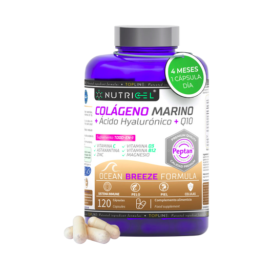 Colágeno marino Peptan® + Ácido hialurónico + CoQ10 Nutricel 120 cápsulas