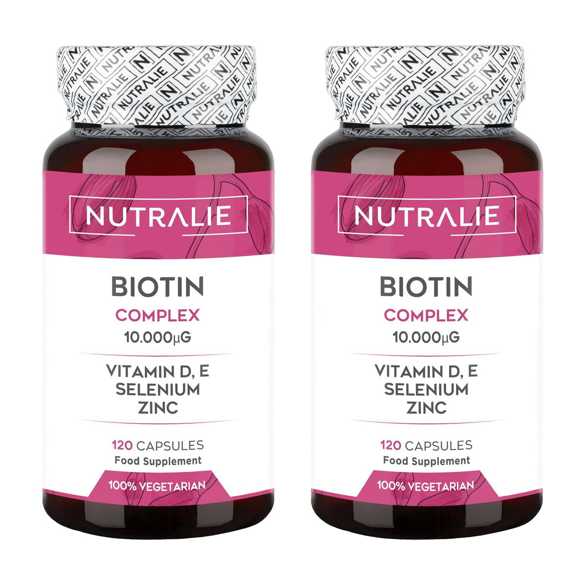 Pack 2x Nutralie Biotina complex 10000 mcg pelo, piel, uñas, 120 cápsulas