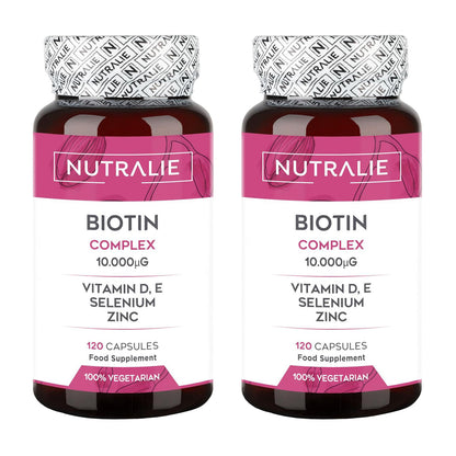 Pack 2x Nutralie Biotina complex 10000 mcg pelo, piel, uñas, 120 cápsulas
