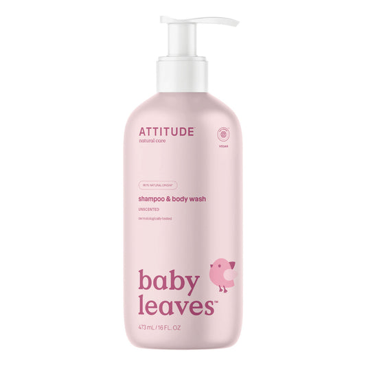 Champú y Gel bebés eco 2 en 1 sin fragancia Attitude 473 ml