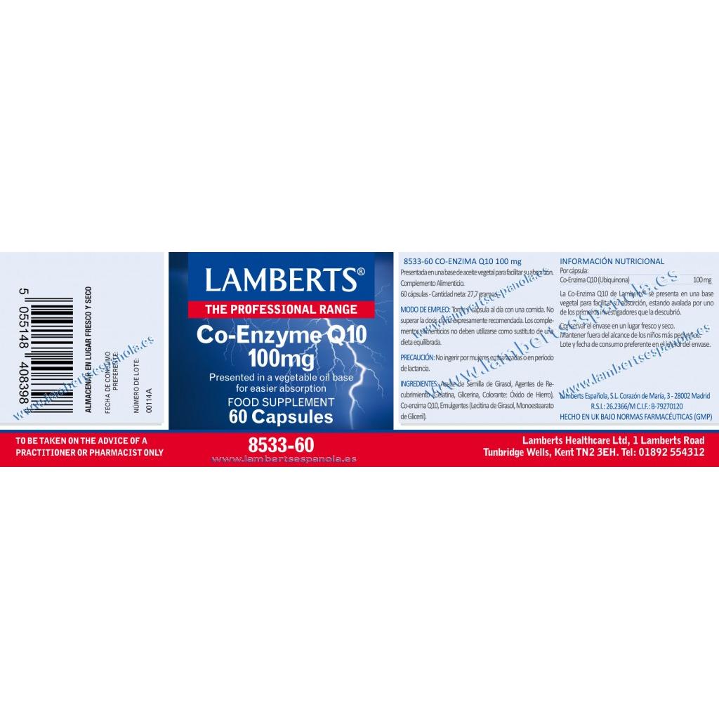 Co-Enzima Q10 100 mg Lamberts, 60 cápsulas