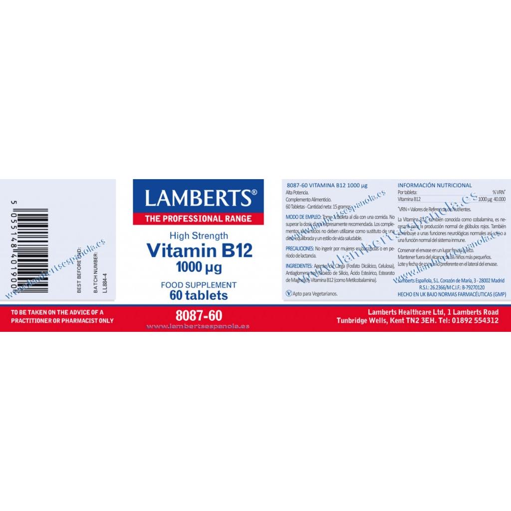 Vitamina B12  60 tabletas de 1000mg