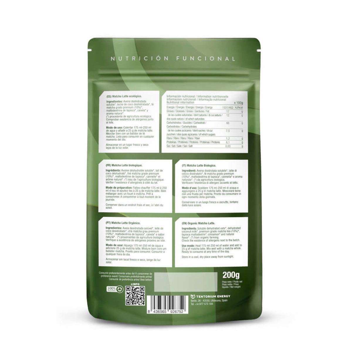 Doypack Matcha Latte, Energy Feelings, 200 gr