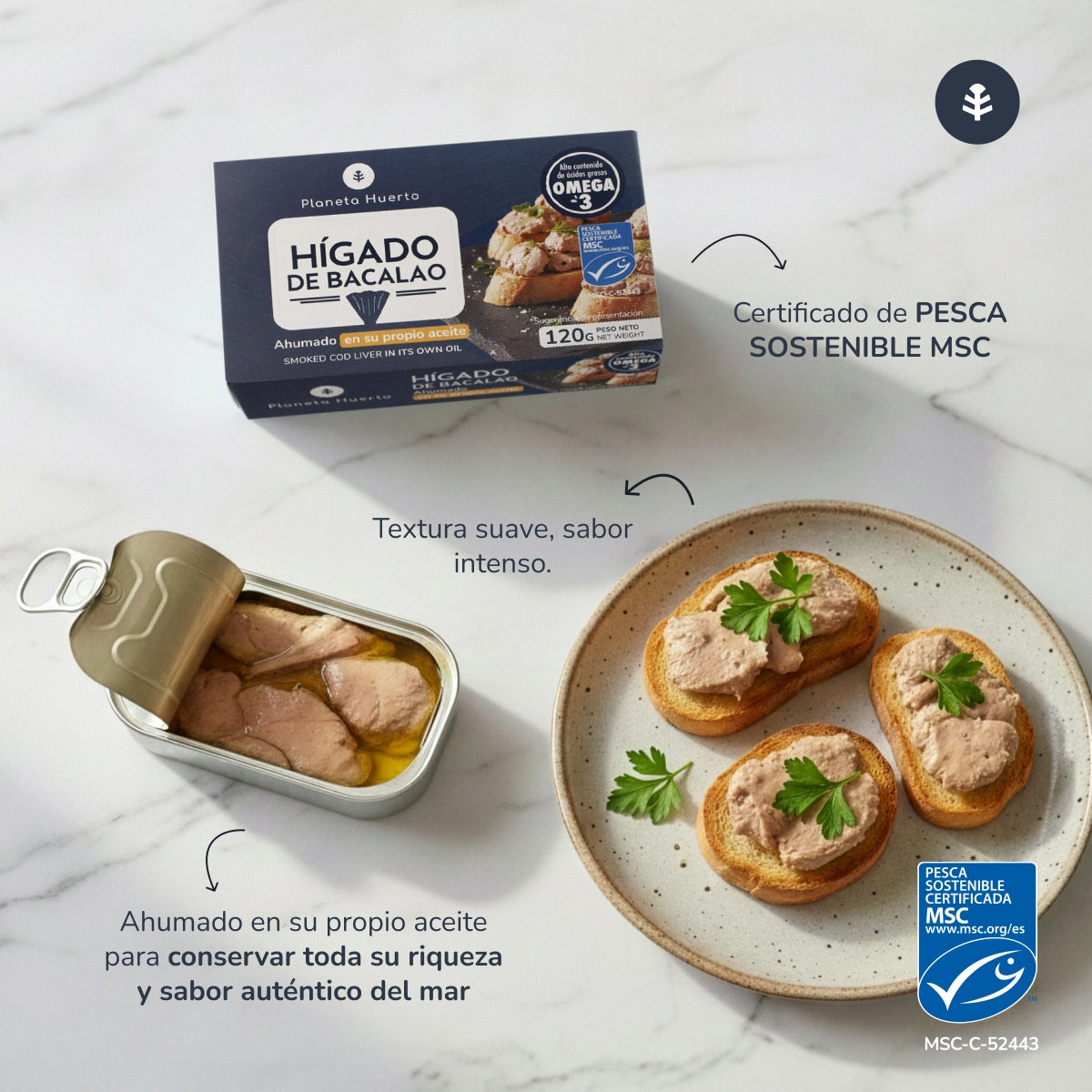 Hígado de bacalao en su propio aceite Planeta Huerto 120 g