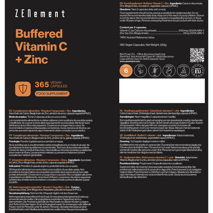Vitamina C tamponada + Zinc Zenement 365 cápsulas veganas