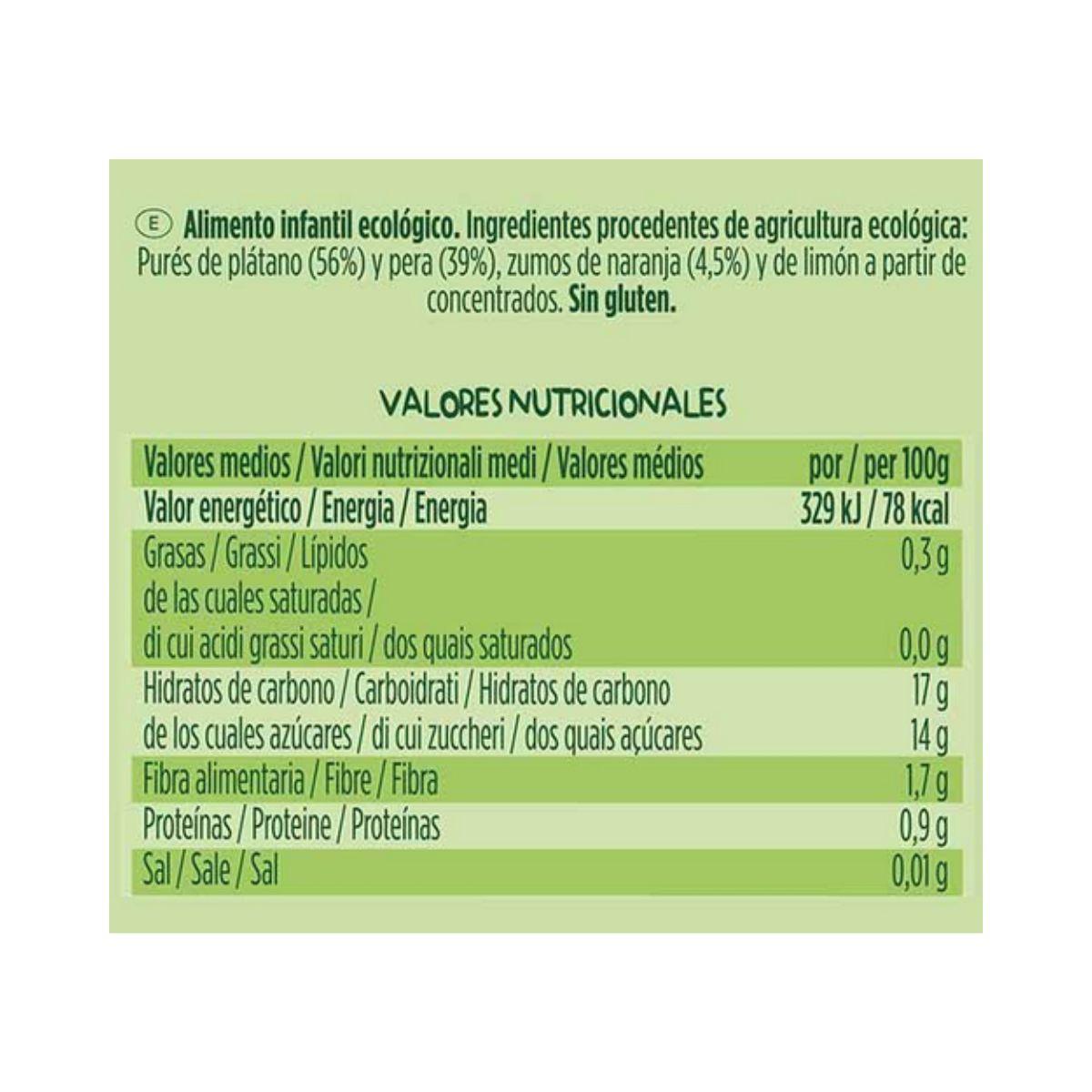 Bolsita  fruta 100%  Eco sabor plátano,pera y naranja 100 g-Hero Solo
