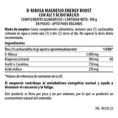 D-Ribosa Y Magnesio con Acetil- L-Carnitina 180 g