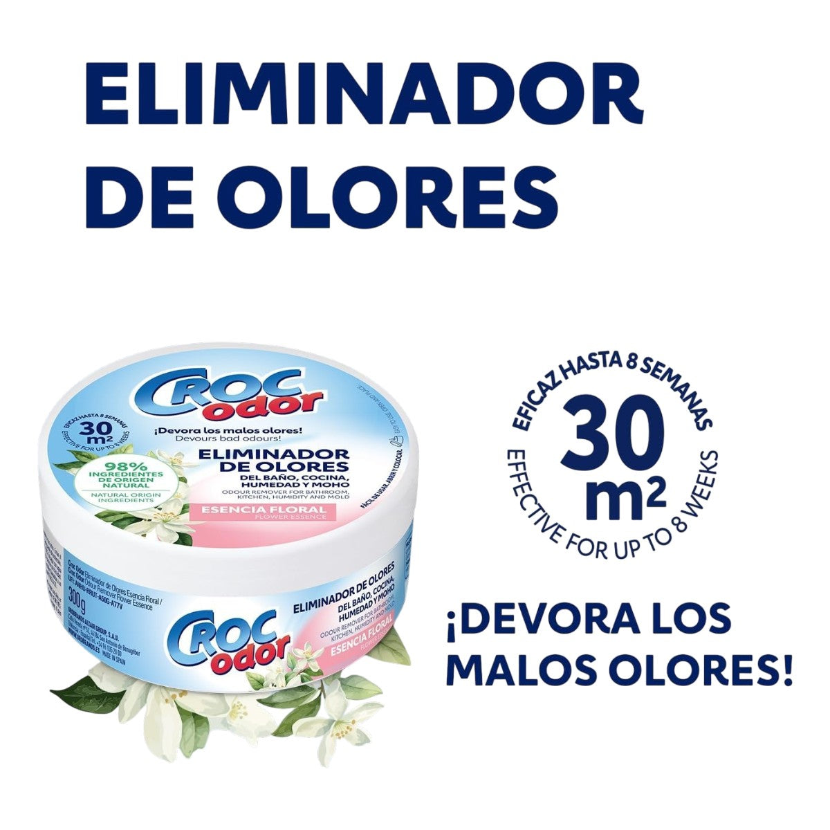Gel Eliminador de Olores Esencia Floral 300g Baño, Cocina, Tabaco y Moho CROCODOR