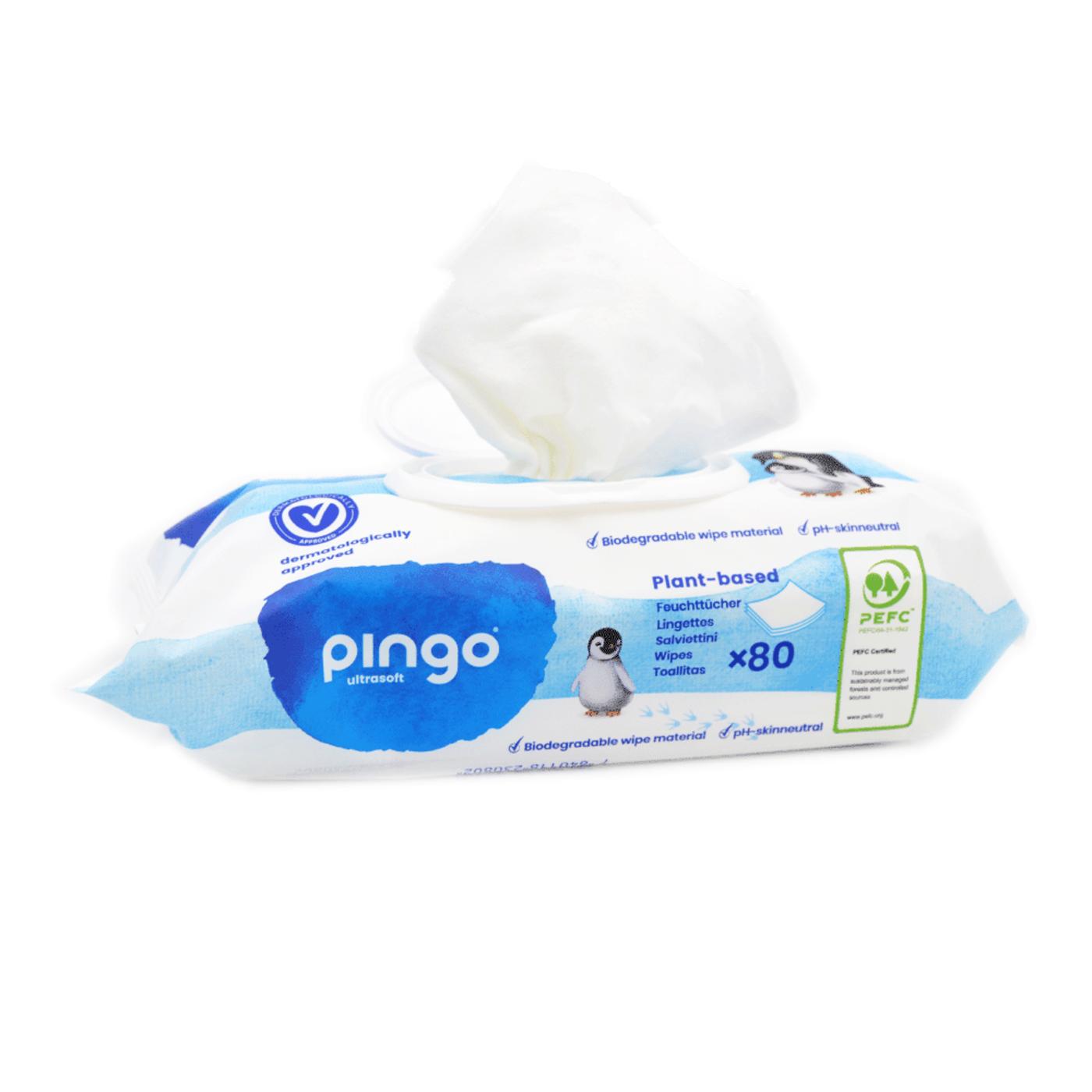 Pack x 4 Toallitas húmedas 100% biodegradables Pingo 80 uds