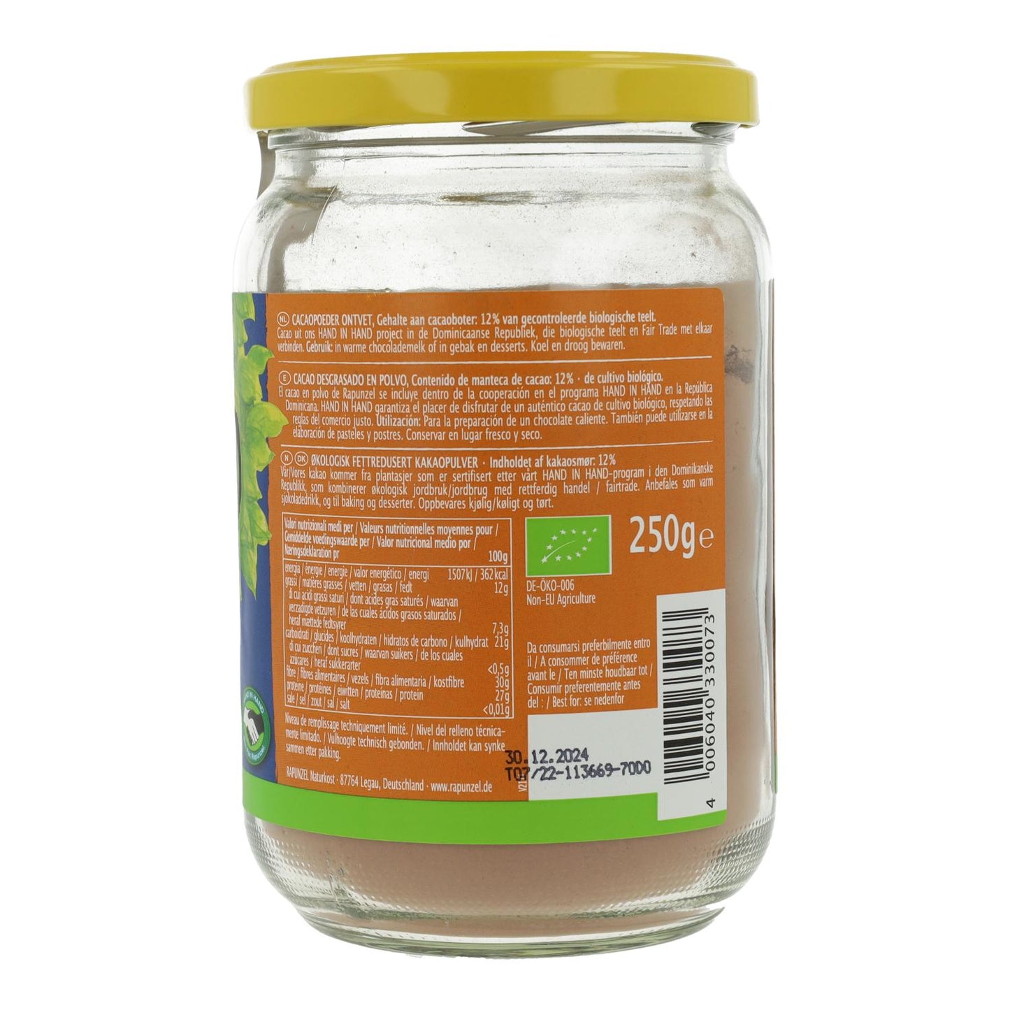 Cacao en polvo desgrasado Rapunzel, 250 g