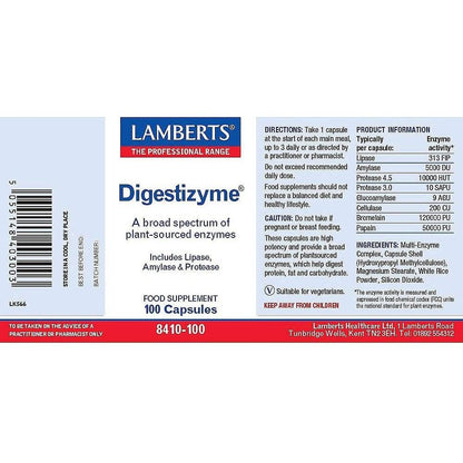 Pack 2x Digestizyme Enzimas Digestivas, Lamberts, 100 cápsulas