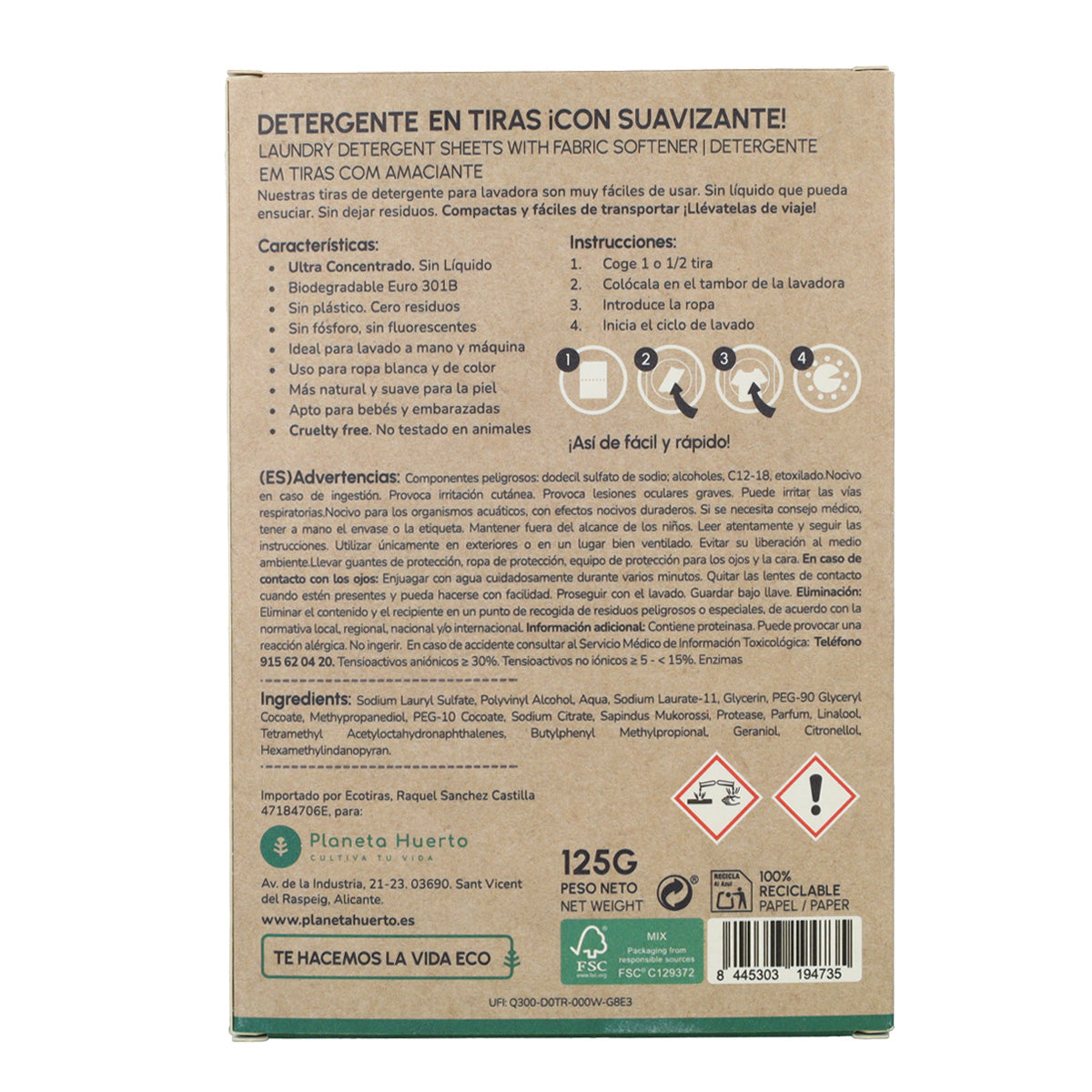 Pack 5 Eco-Tiras detergente y suavizante Planeta Huerto 200 lavados