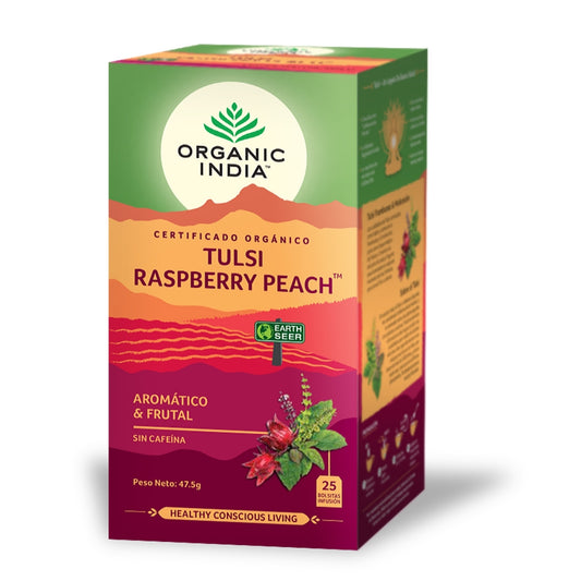 Tulsi Raspberry Peach Infusión Ayurvédica Organic India 25 bolsitas