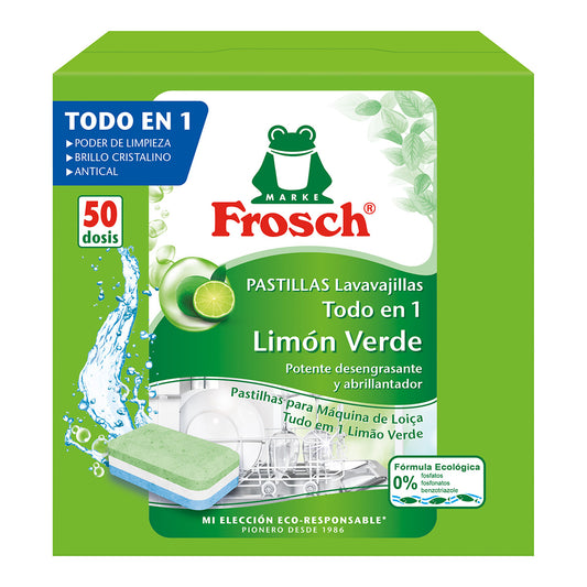 Pastillas Lavavajillas todo en 1 Limón Frosch 50 piezas