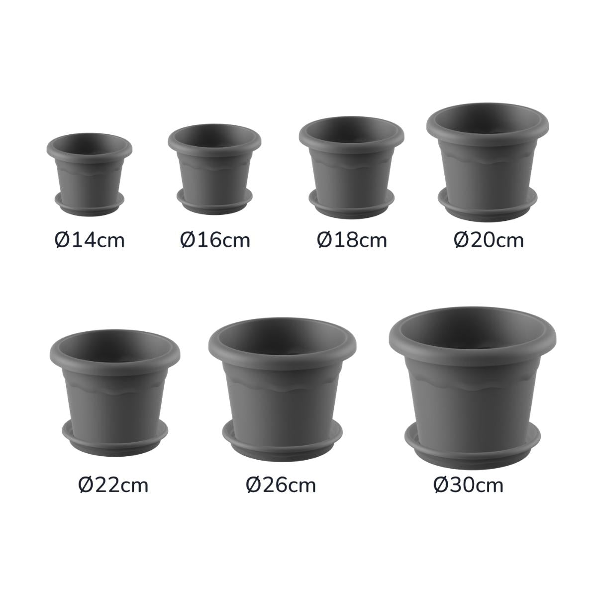 Pack maceta redonda con plato color antracita Terra 26 x 19 cm