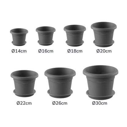 Pack maceta redonda con plato color antracita Terra 26 x 19 cm
