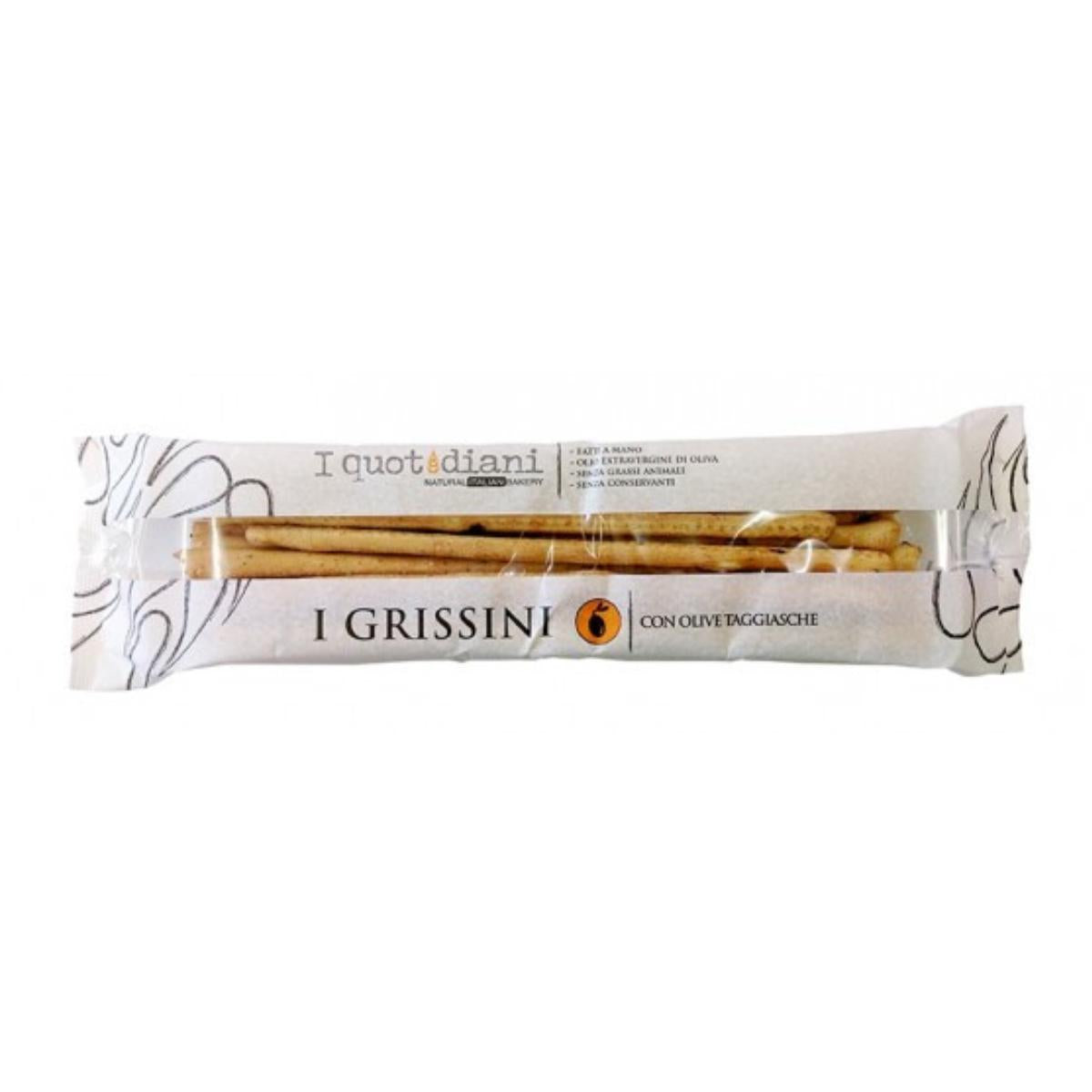Grissini. Palitos de pan al aceite de oliva virgen extra con aceitunas  il quotidiani 200g