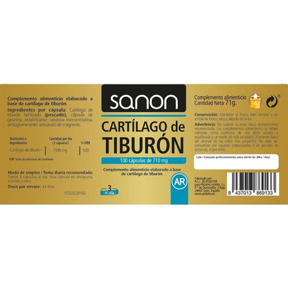 Cartílago de Tiburón 100 cápsulas SANON de 710 mg
