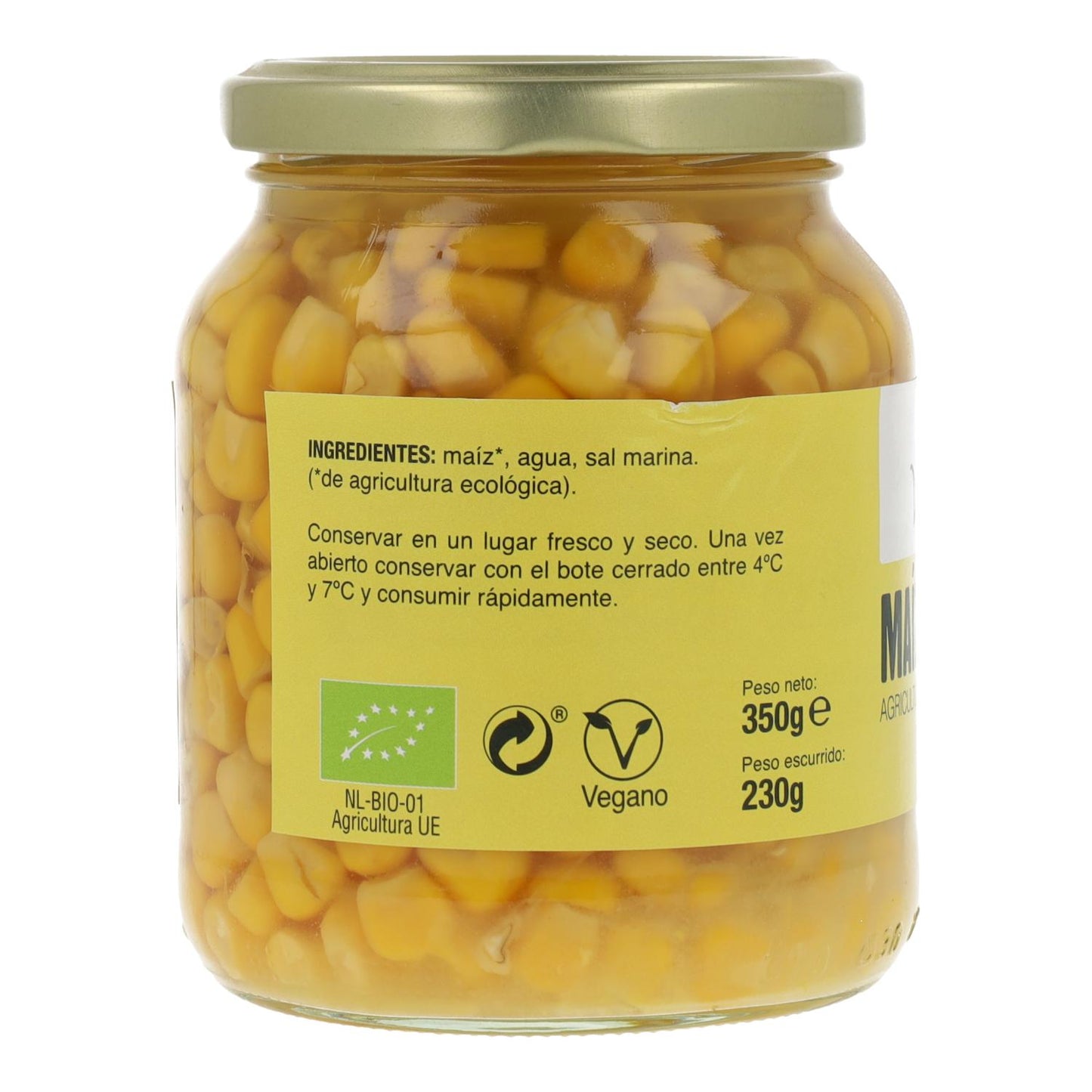 Maiz Dulce Bio en bote de vidrio Vegetalia 350 gr