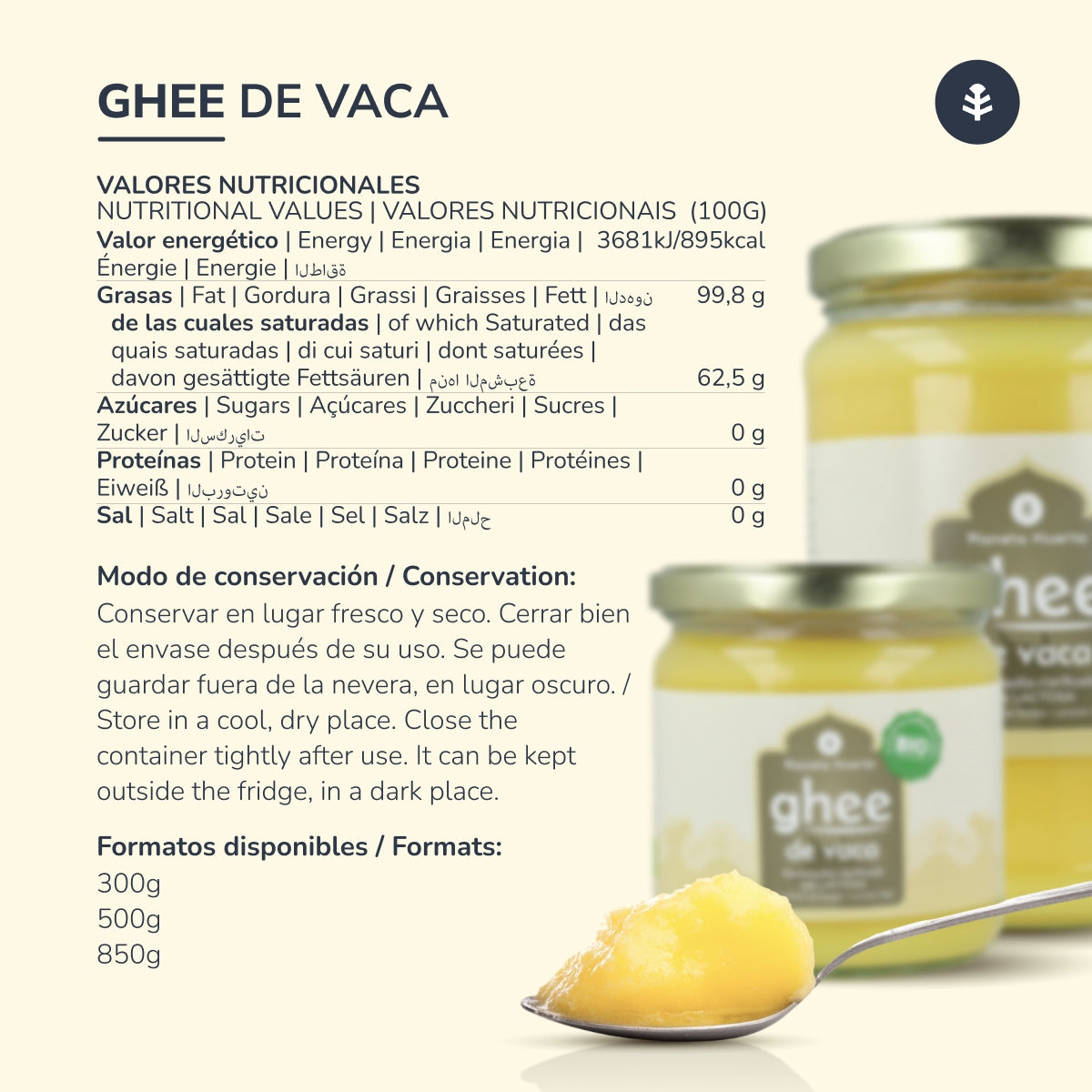 Ghee mantequilla clarificada ECO Planeta Huerto 850 g