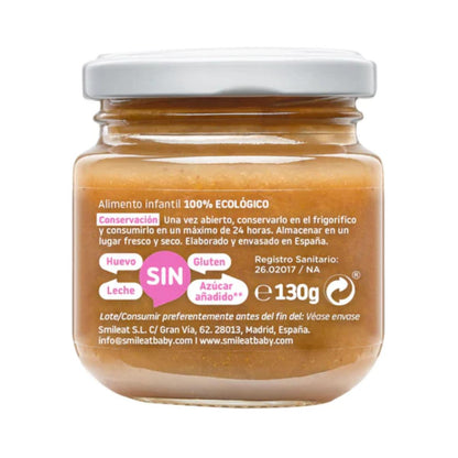 Pack 12x Tarrito de Frambuesa y Melocotón Ecológico Smileat, 130g