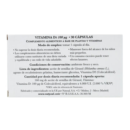 Vitamina D3 30 Capsulas Natysal