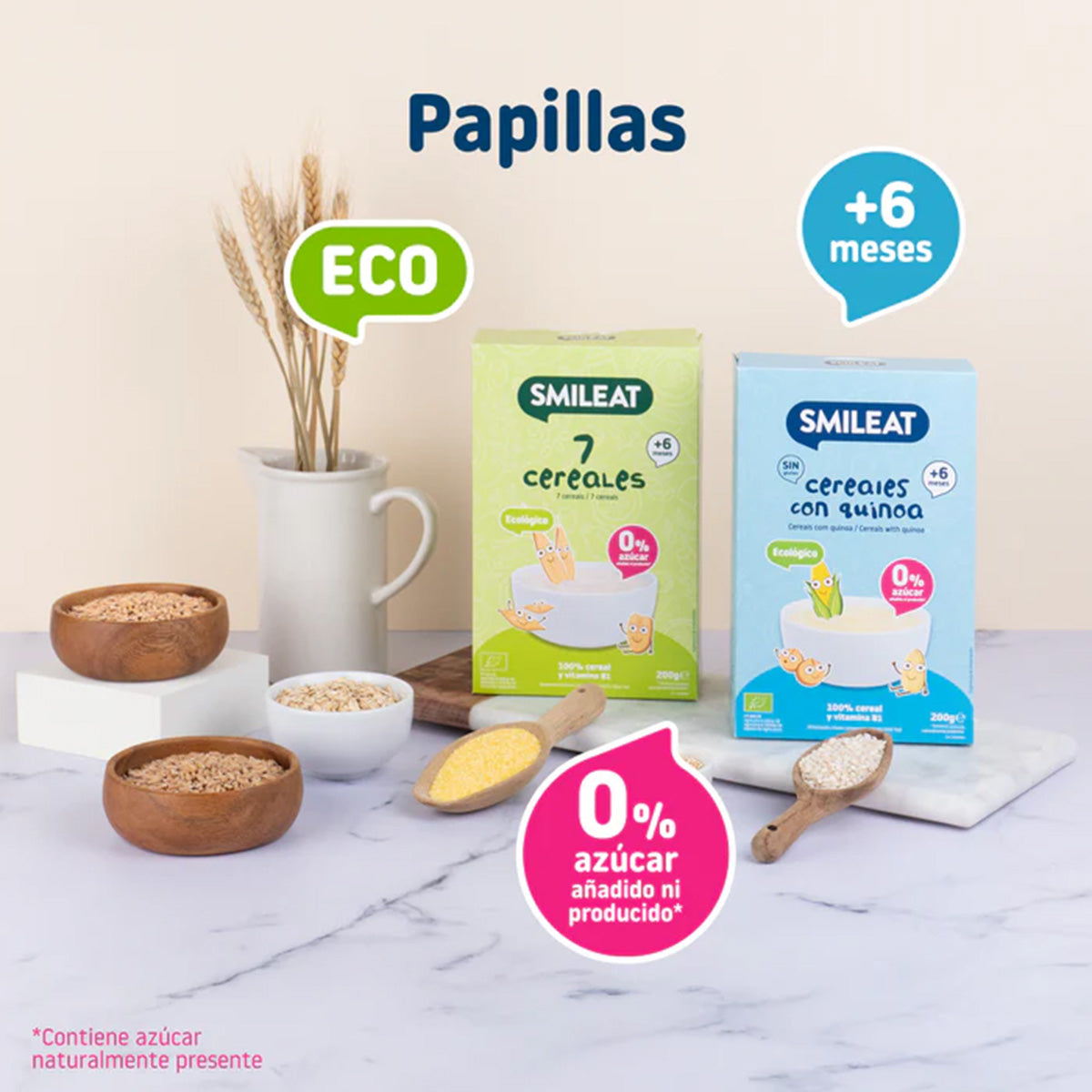Papilla de cereales Sin Gluten con Quinoa Eco Smileat, 200g
