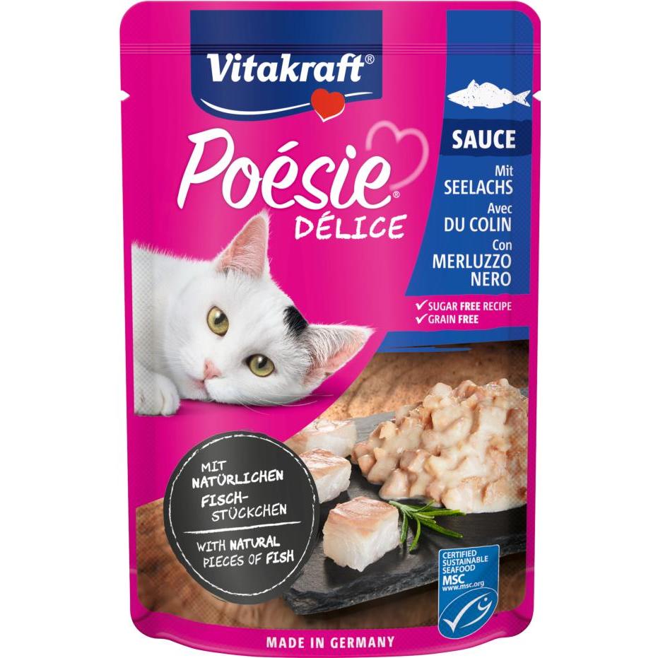 Vitakraft Bolsita Deli Sauce con exquisito abadejo 85gr comida húmeda gato
