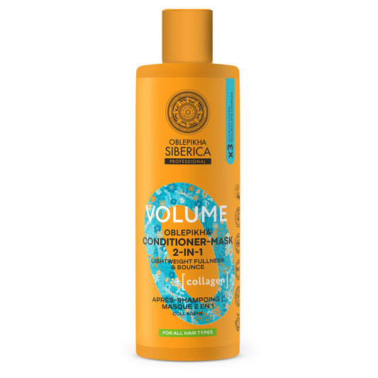 Acondicionador y mascarilla 2 en 1 voluminizador de colágeno, Natura siberica, 400 ml