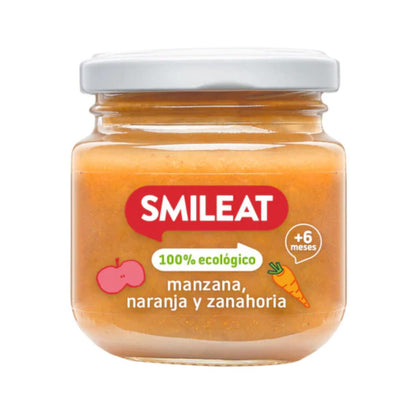 Tarrito de Manzana, Naranja y Zanahoria BIO +6 Meses Smileat 130 g
