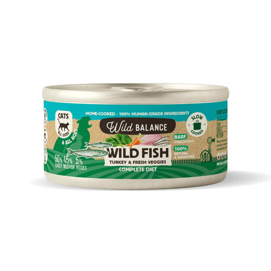 Lata de Pescado y Pavo BARF para gatos Wild Balance 120 gr