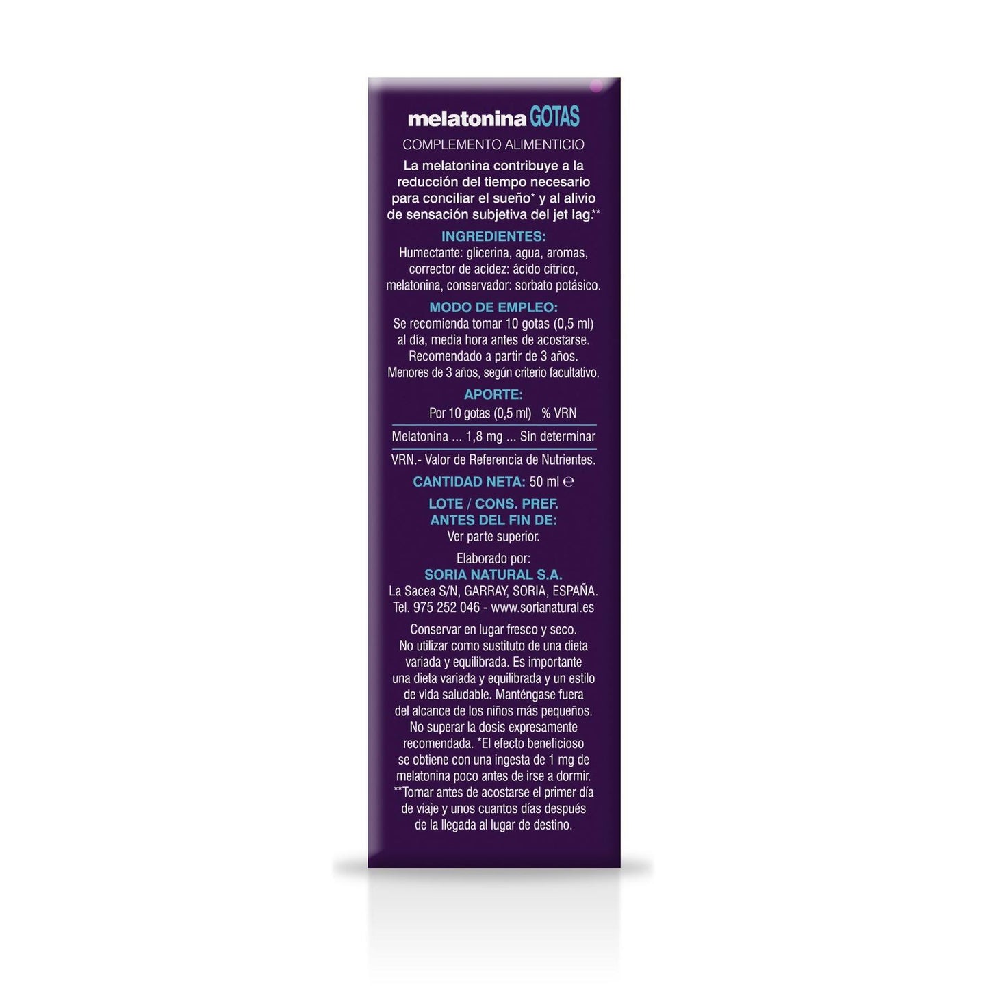 Pack 2X Melatonina en Gotas 100% Pura Soria Natural 50 ml