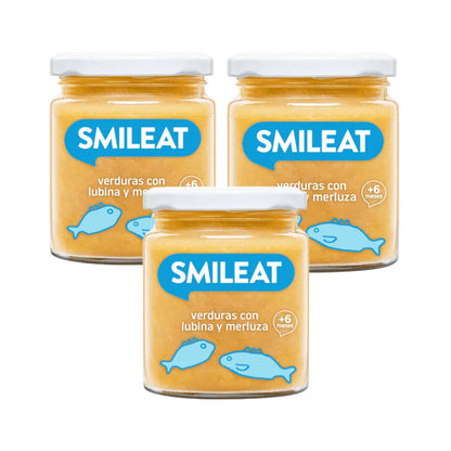 PROMO 3x Tarrito BIO Verduras con lubina y merluza Smileat, 230g