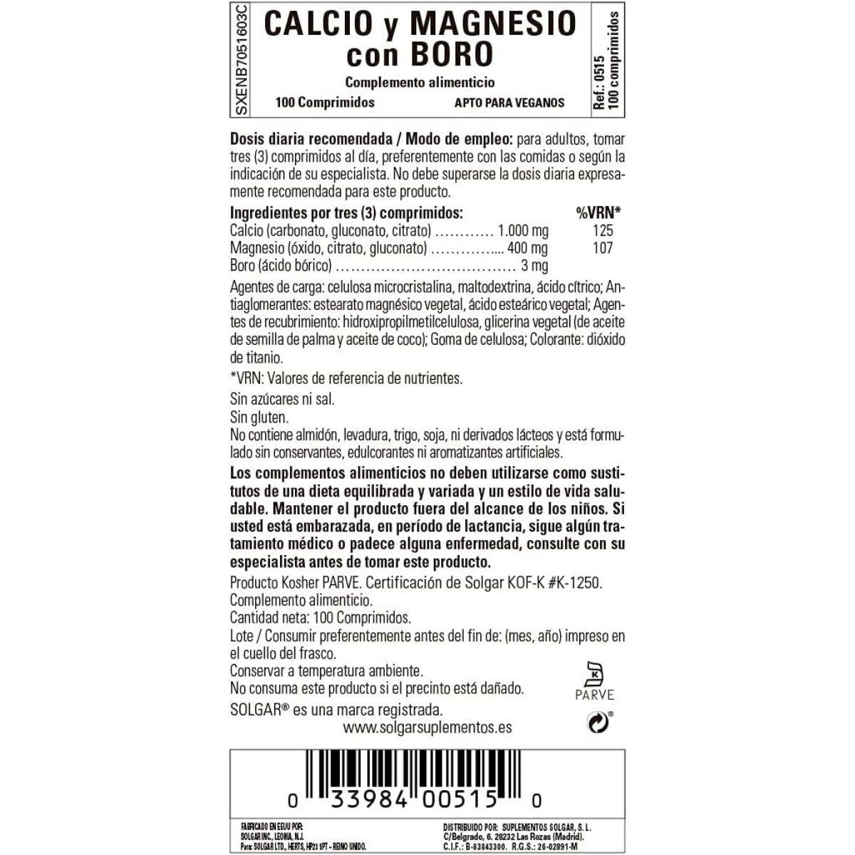 Calcio y Magnesio con Boro Solgar