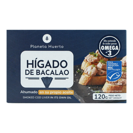 Hígado de bacalao MSC en su propio aceite pesca sostenible Planeta Huerto 120 g