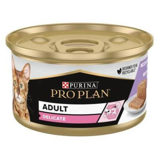 Pro Plan gato lata adulto Delicate Mousse rico en pavo Purina 85g
