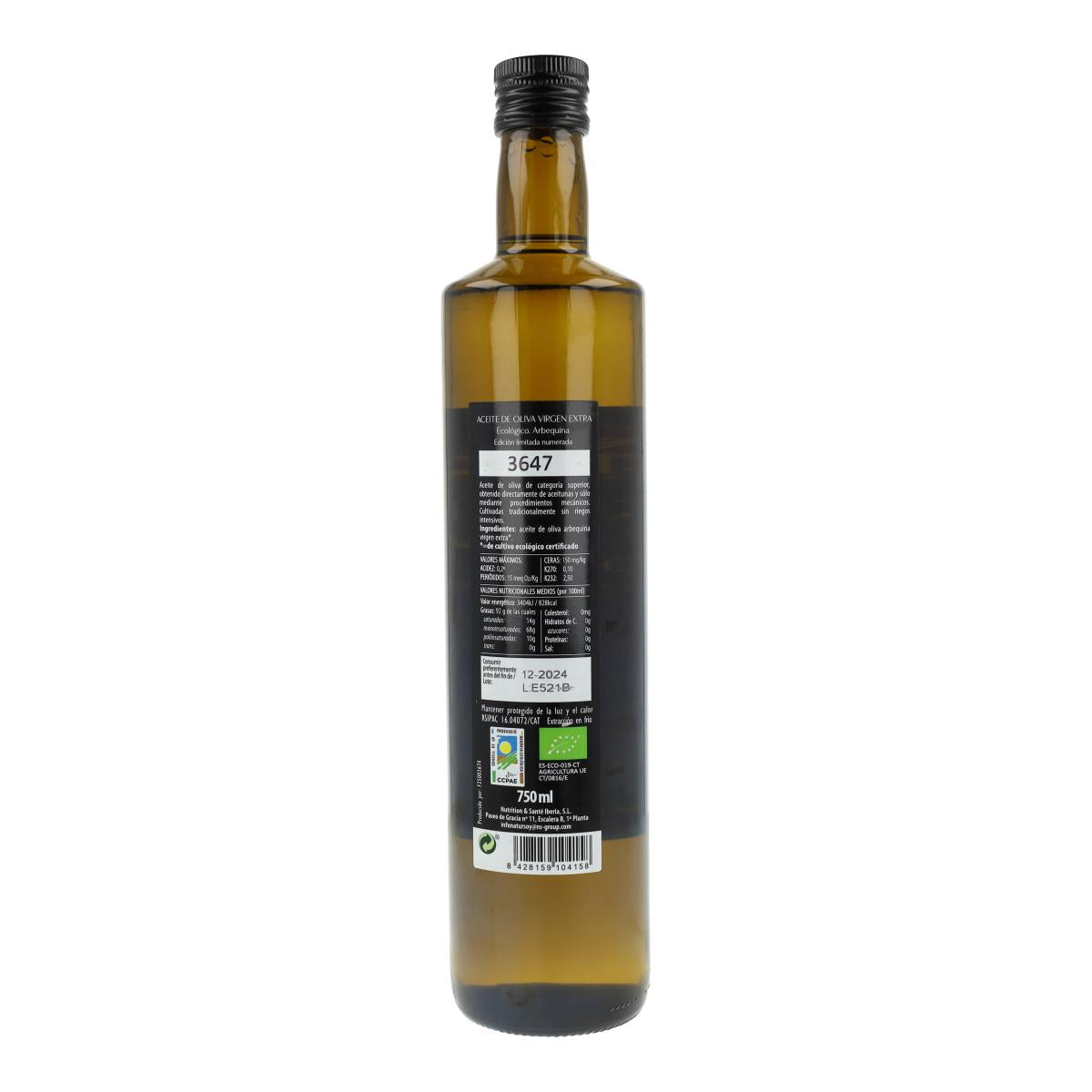 Aceite de Oliva Virgen Extra 100% Arbequina Ecológico, 750 ml. Natursoy