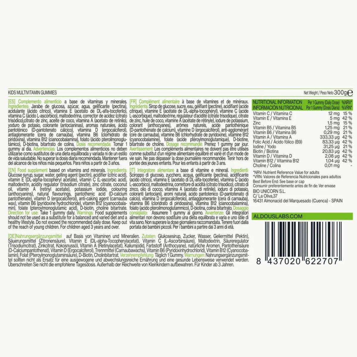 Multivitaminas para niños en gominolas sabor fresa Aldous Bio 120 gominolas