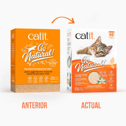 Arena aglomerante ecológica de cáscara de guisantes aroma vainilla Go Natural! 5,6 kg Catit
