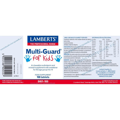 Multi-Guard para Niños. Vitaminas y Minerales Lamberts, 100 tabletas masticables