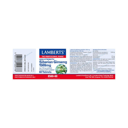 Ginseng Siberiano 1.500 mg Lamberts, 60 tabletas