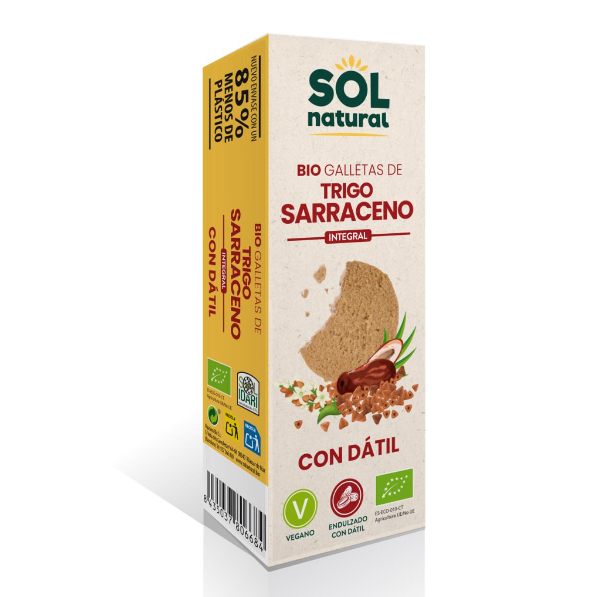 Pack 2 x Galletas de trigo sarraceno integral endulzadas con dátil bio Sol Natural 170 g