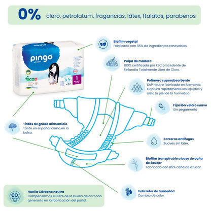 Pañales T1 (recién nacido) Pingo 27 Uds