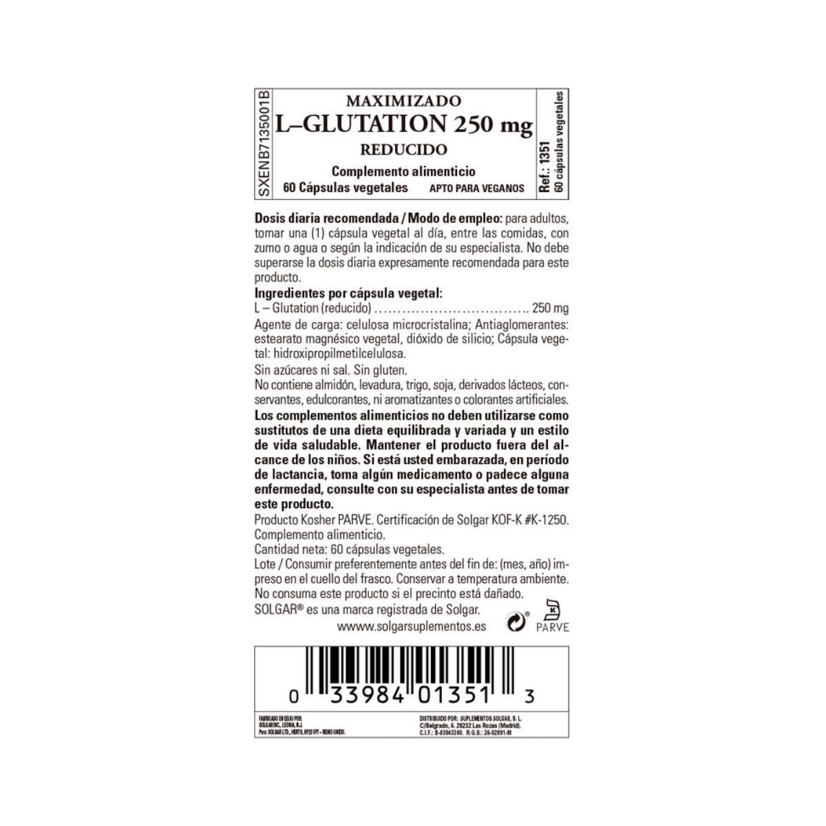 L-Glutatión Maximizado, 60 cápsulas de 250mg