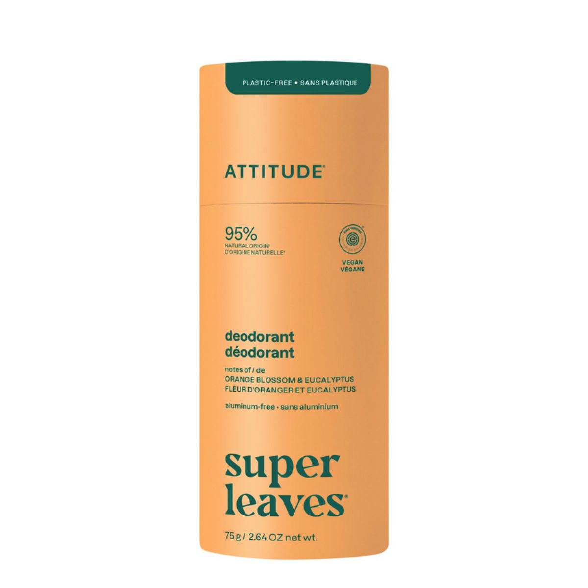 Super leaves Desodorante - Flor de azahar y eucalipto - plastic free, Attitude, 75g