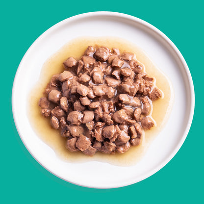 Comida húmeda gatos en salsa Trocitos de Salmón y Pollo Edgard & Cooper 85 g