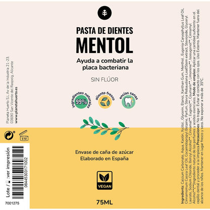 Pasta de dientes sin flúor Mentol Planeta Huerto 75 ml