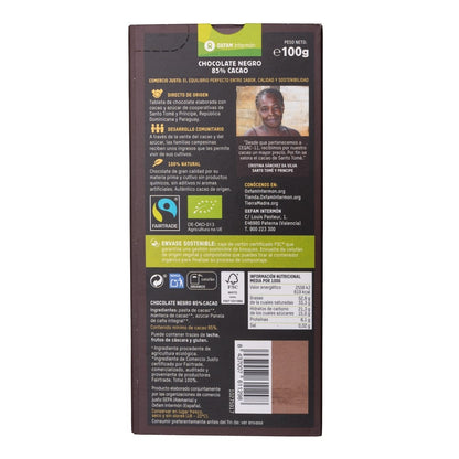 Tableta De Chocolate Negro 85% Bio Tierra Madre 100 g