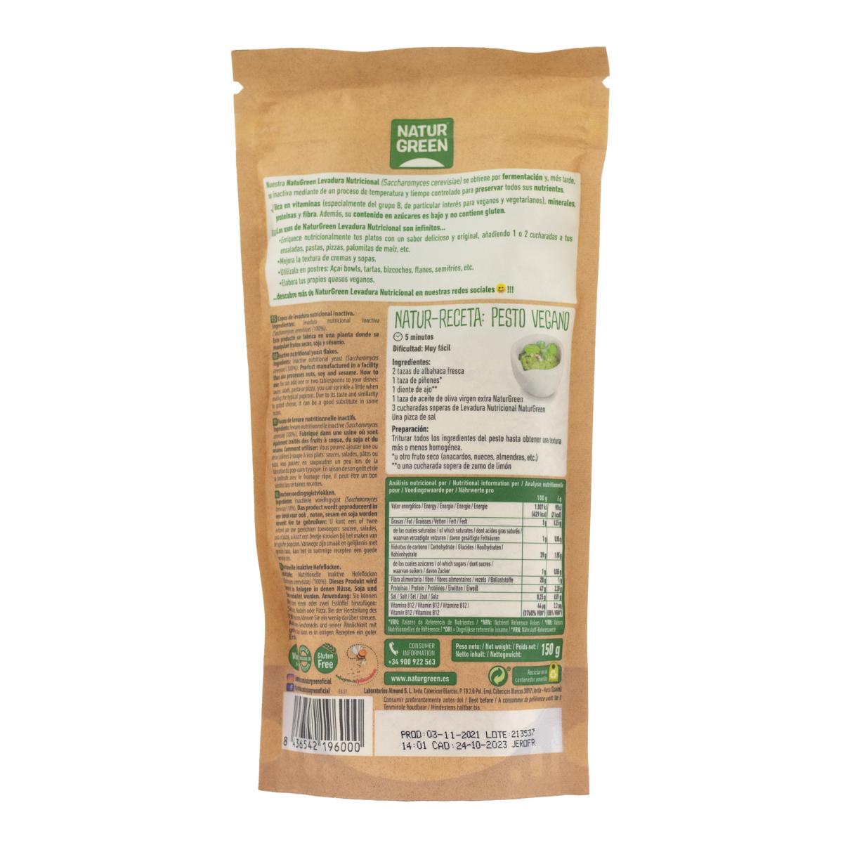 Levadura nutricional Convencional en copos NaturGreen  150 g
