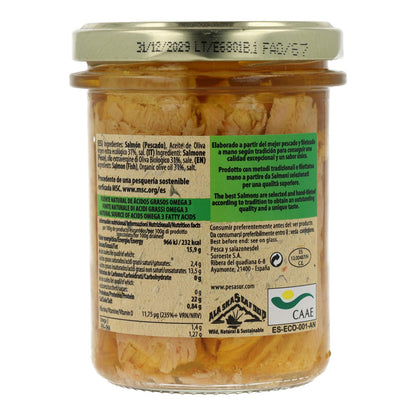 Filetes de salmón en aceite de oliva virgen extra ecológico Pesasur, 195 g